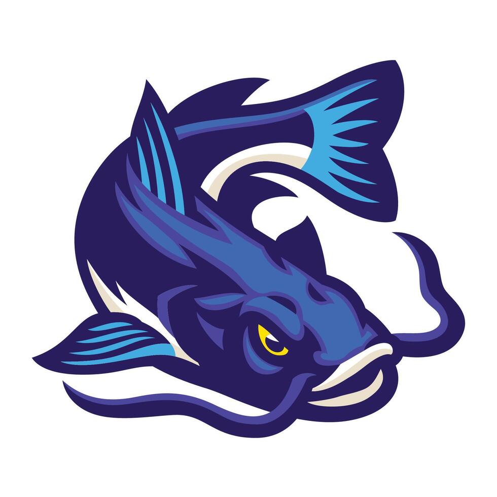 azul peixe-gato logotipo mascote natação vetor