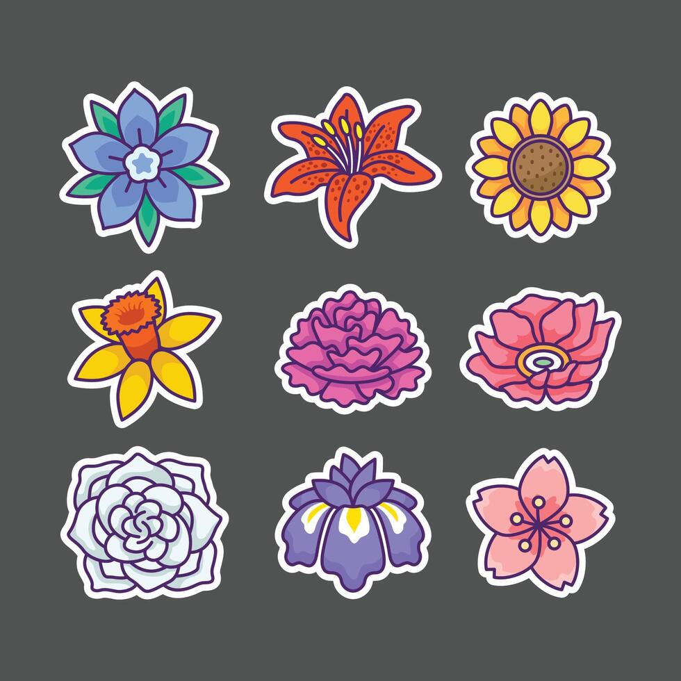 conjunto ícone coleção floral Projeto vetor