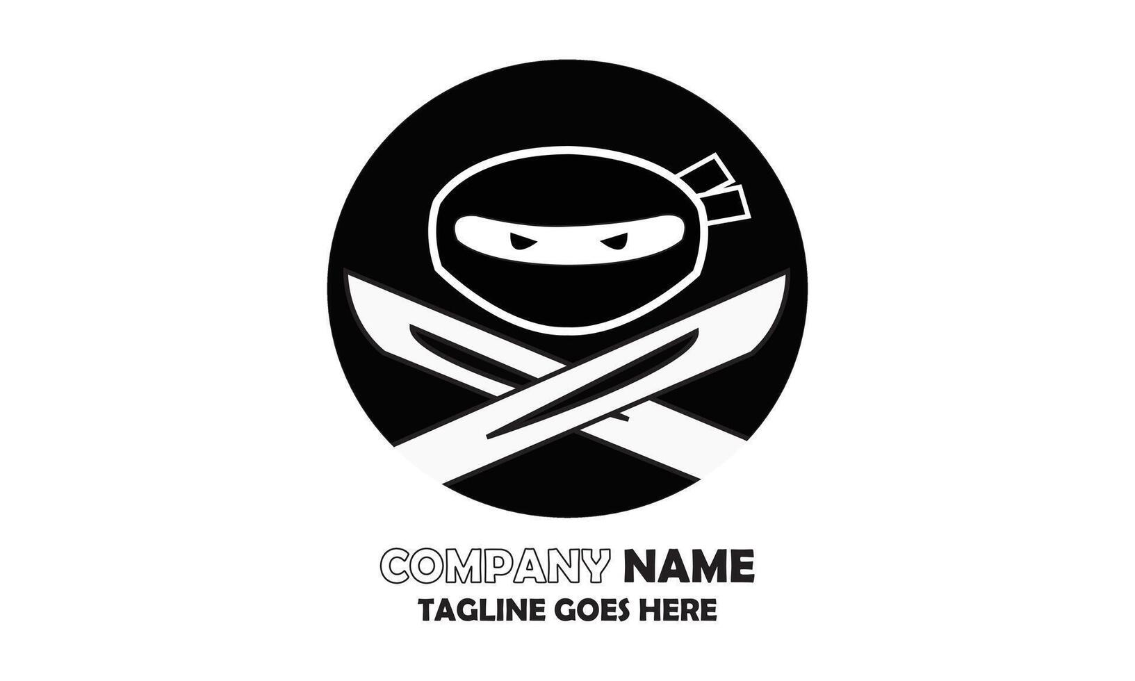 Preto branco ninja com dois espada logotipo vetor