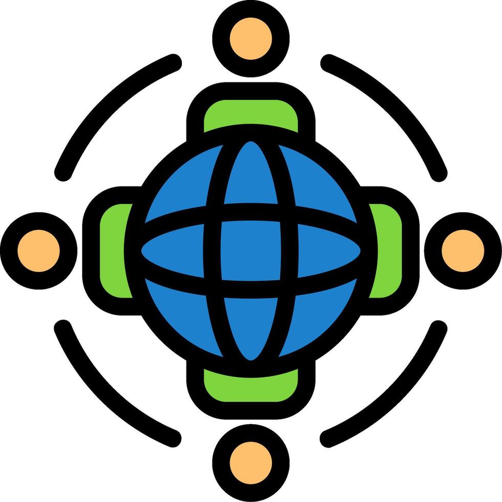 globo com pessoas simbolizando global oportunidades linha preenchidas ícone vetor