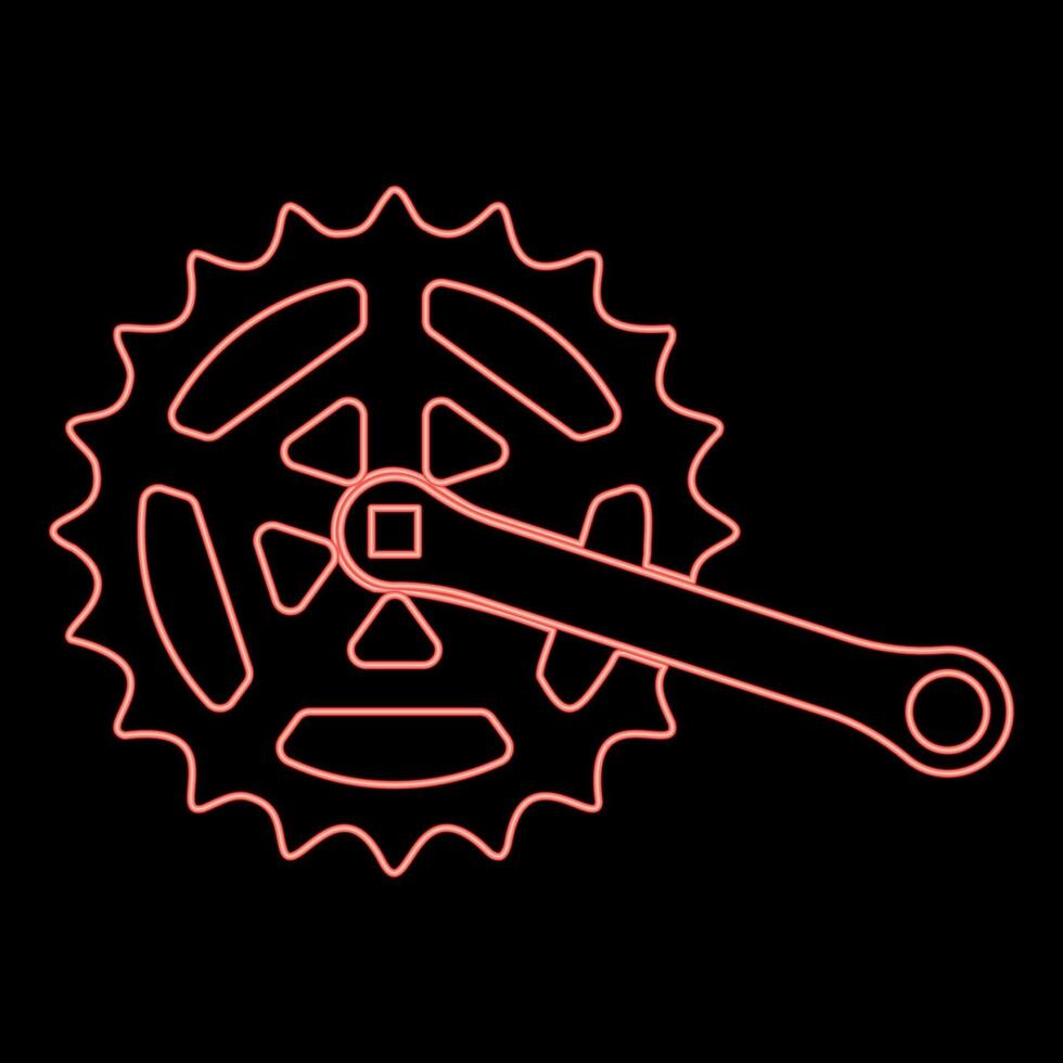 néon pedaleira roda dentada roda dentada manivela comprimento com engrenagem para bicicleta cassete sistema bicicleta vermelho cor vetor ilustração imagem plano estilo