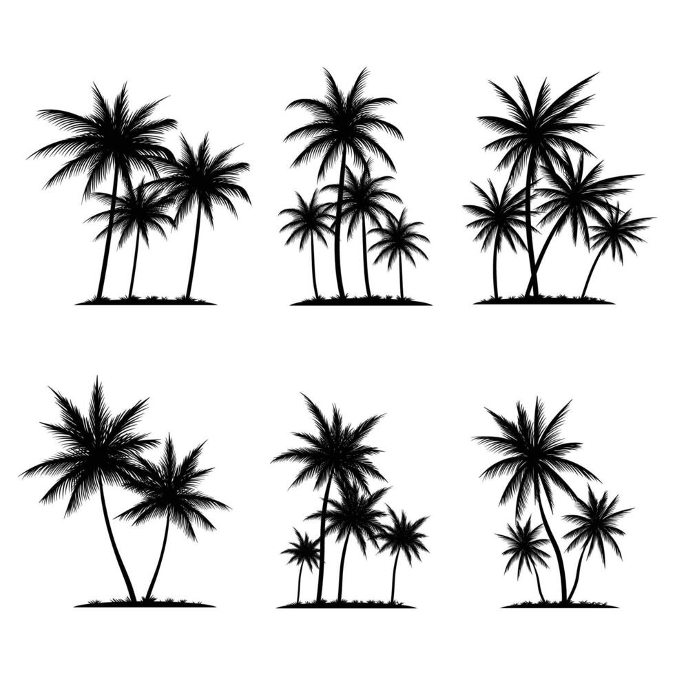 Palma árvore coco silhueta elemento conjunto coleção vetor