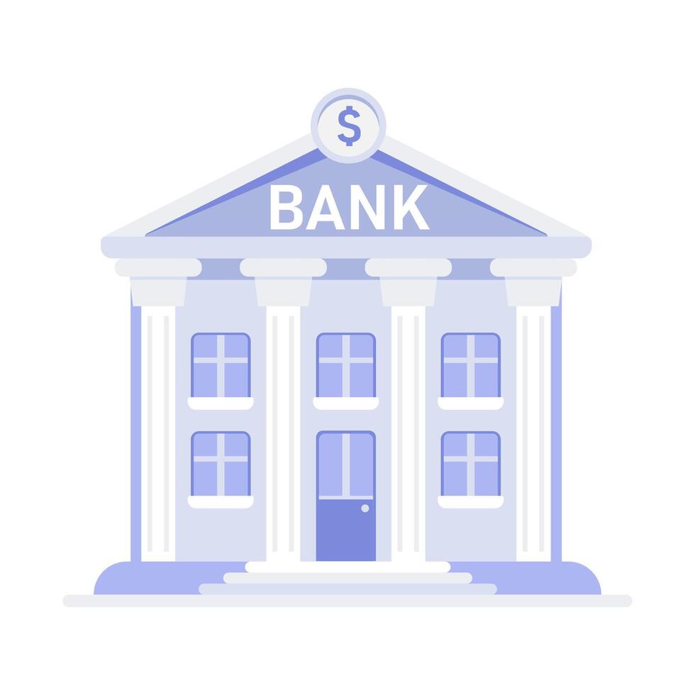estilizado ícone do uma clássico banco construção com colunas e uma dólar placa em a frontão vetor