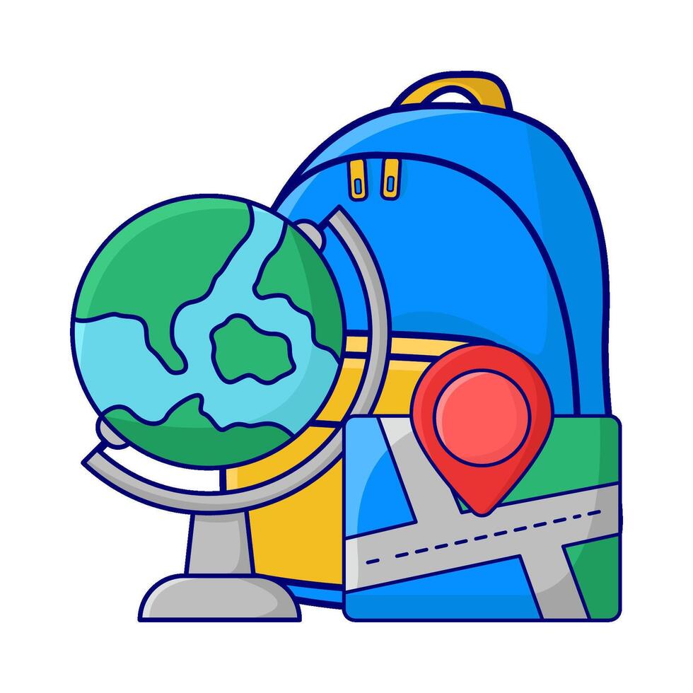 mochila escola, localização dentro mapas com globo ilustração vetor