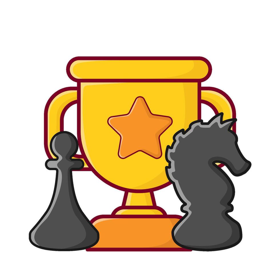 penhor xadrez, cavaleiro xadrez com troféu ilustração vetor