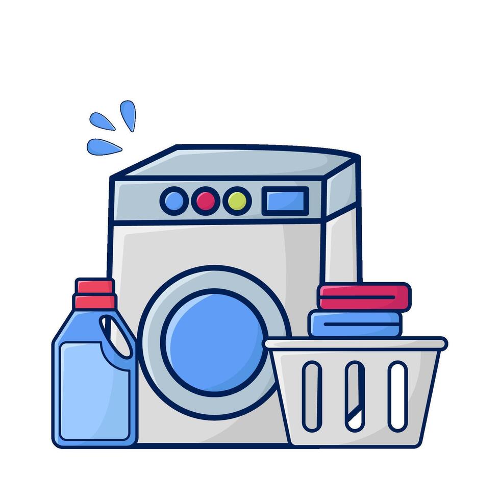 lavando máquina, garrafa detergente com lavanderia dentro bassin ilustração vetor