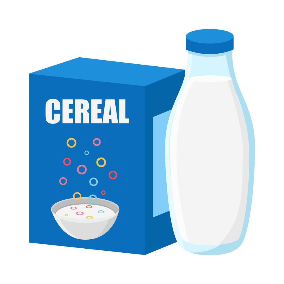 caixa cereal com garrafa leite ilustração vetor