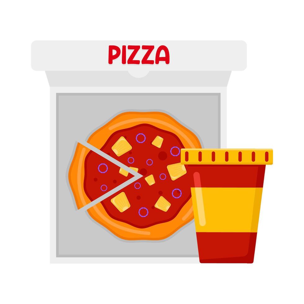 ilustração do pizza e refrigerante vetor