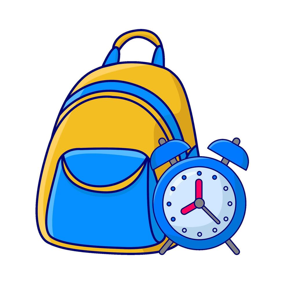 mochila escola com alarme relógio Tempo ilustração vetor