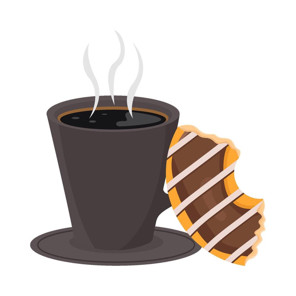 vidro café beber com rosquinhas mordida ilustração vetor