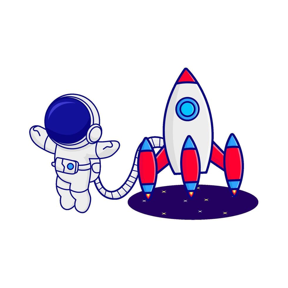 foguete com astronauta ilustração vetor