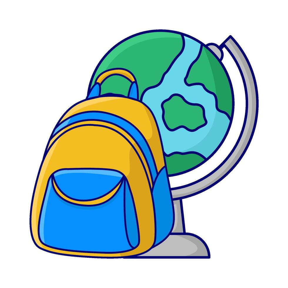 mochila escola com globo ilustração vetor