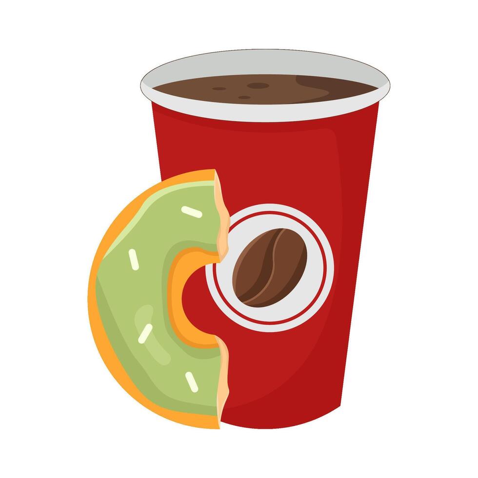 copo café beber com rosquinhas mordida ilustração vetor