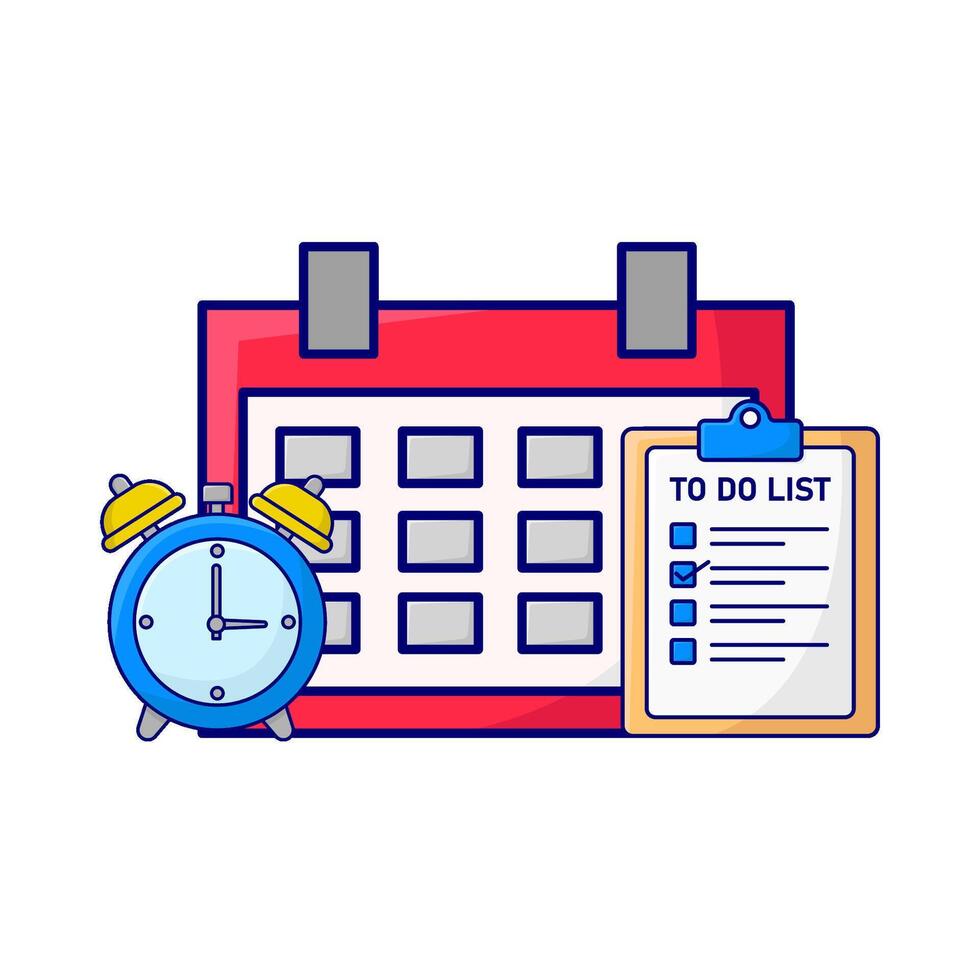 calendário, alarme relógio Tempo com para Faz Lista ilustração vetor