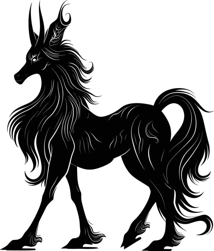 ai gerado silhueta pegasus cavalo ou Kirin a mítico criatura Preto cor só vetor