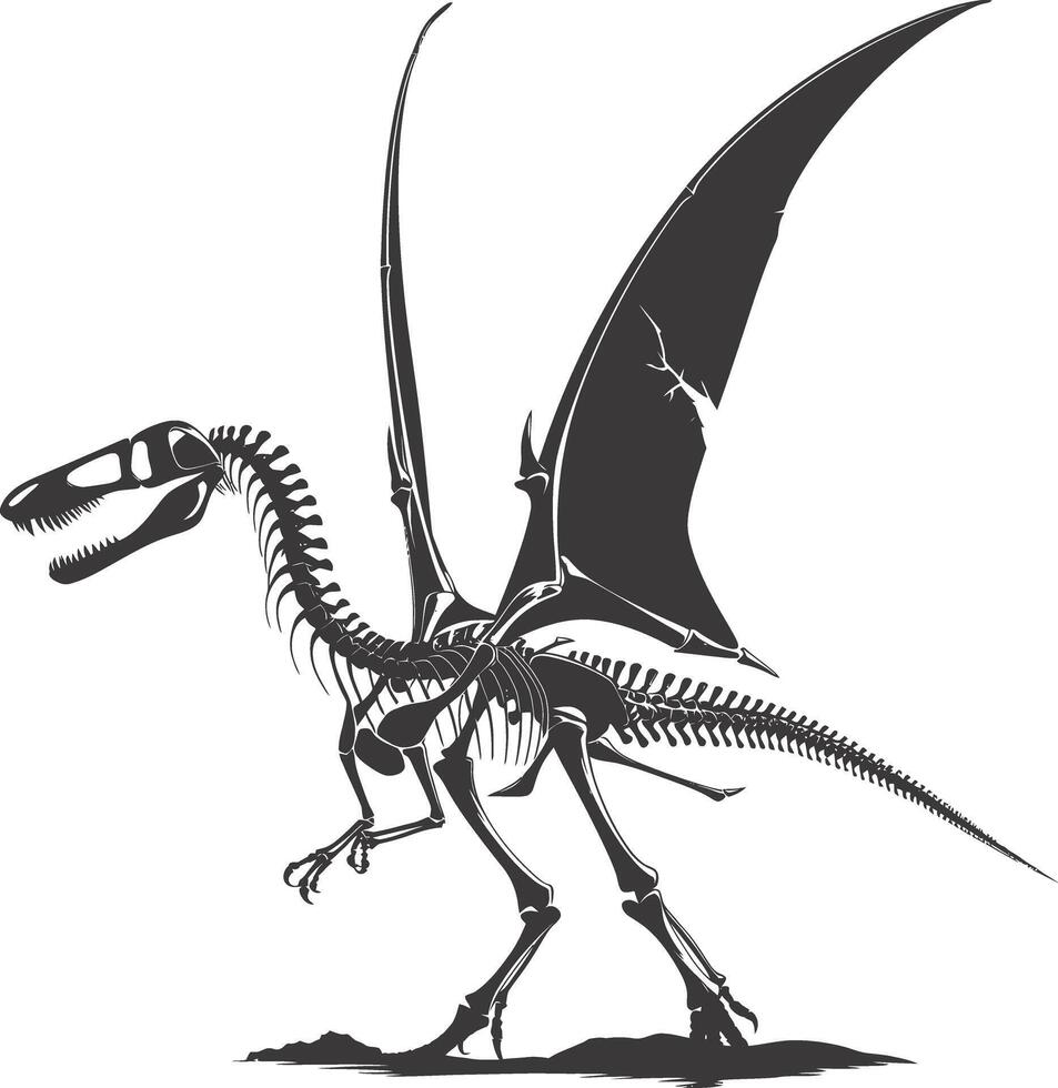 ai gerado silhueta dinossauro pterodátilo esqueleto Preto cor só vetor