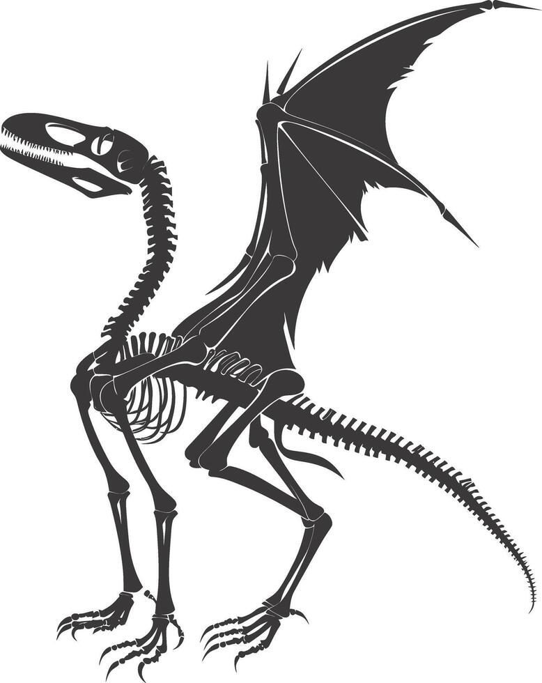 ai gerado silhueta dinossauro pterodátilo esqueleto Preto cor só vetor