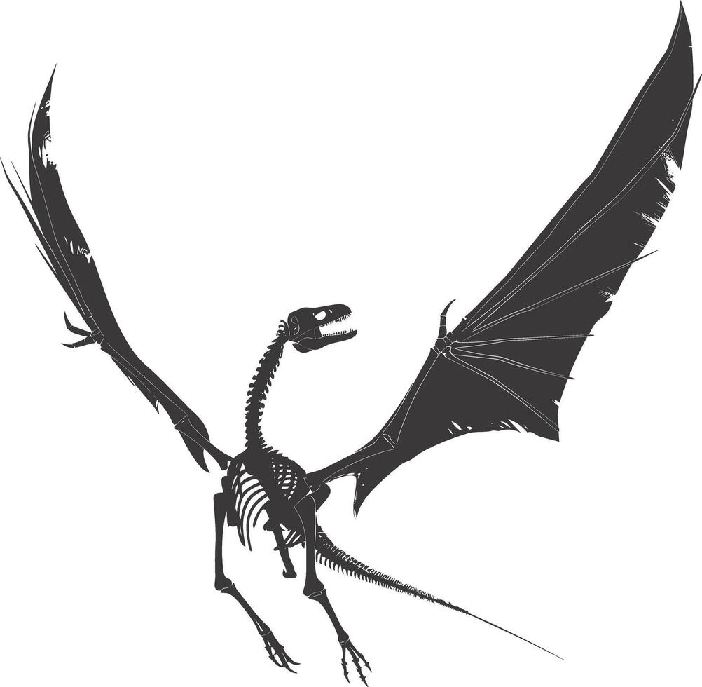 ai gerado silhueta dinossauro pterodátilo esqueleto Preto cor só vetor