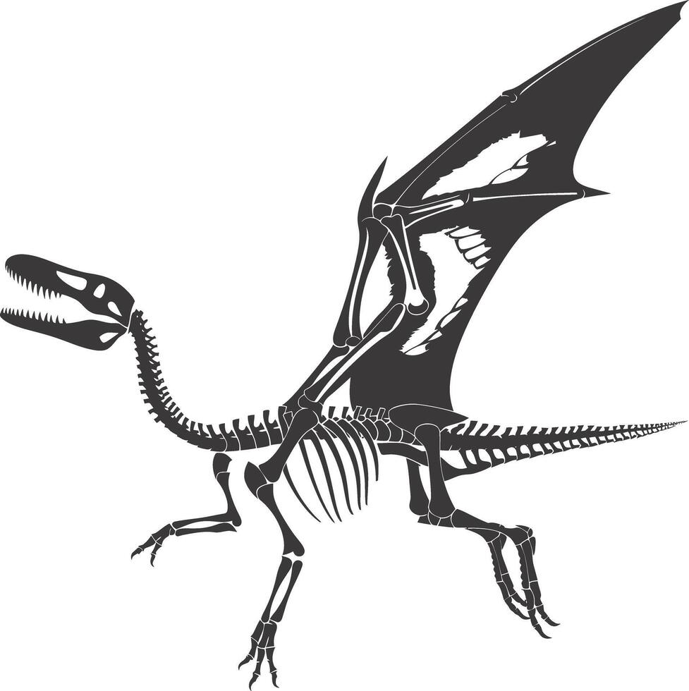 ai gerado silhueta dinossauro pterodátilo esqueleto Preto cor só vetor