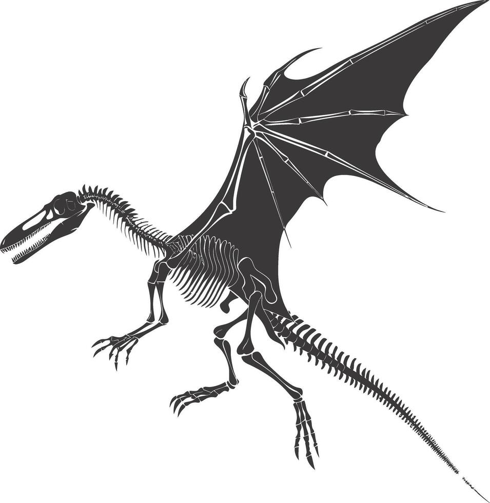 ai gerado silhueta dinossauro pterodátilo esqueleto Preto cor só vetor