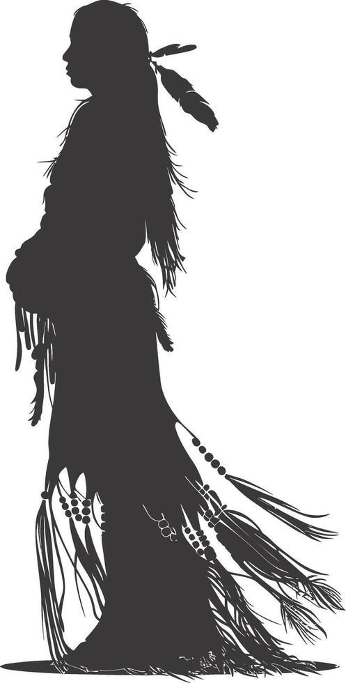 ai gerado silhueta nativo americano mulher Preto cor só cheio corpo vetor