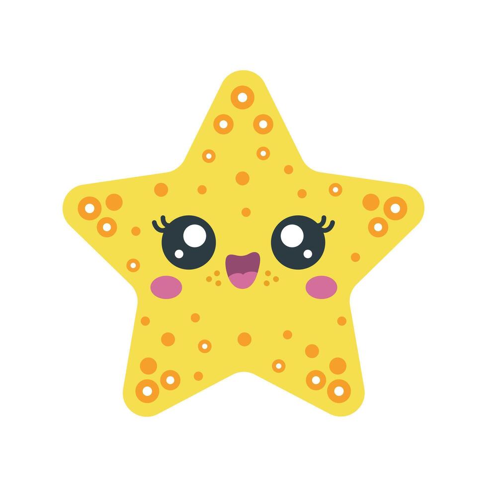 fofa estrelas do mar vetor ilustração. amigáveis oceânico animal sorri. engraçado amarelo personagem, feliz embaixo da agua estrela. colorida mar clipart para crianças, crianças. plano desenho animado animal isolado em branco