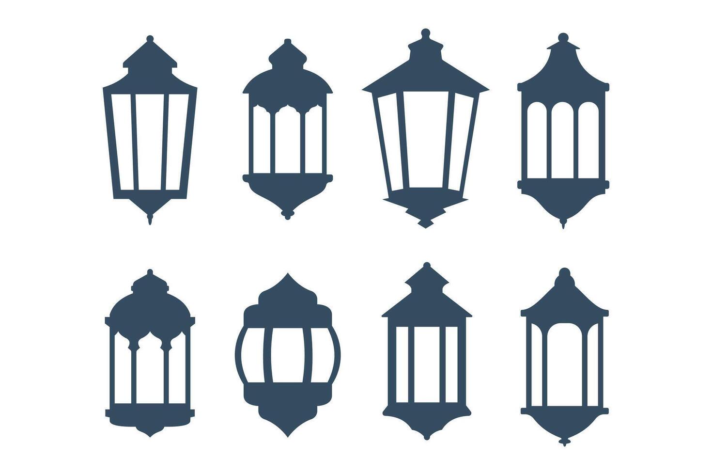 Ramadã lanterna silhueta ícone definir, vetor ilustração