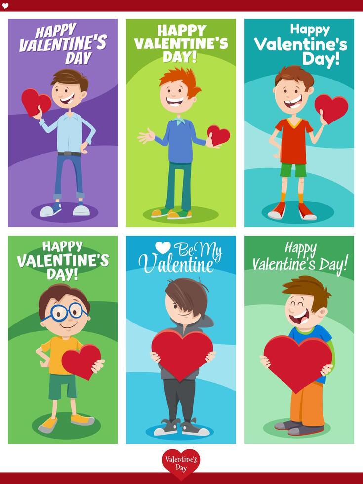 desenho animado Rapazes com cartões em dia dos namorados dia conjunto vetor