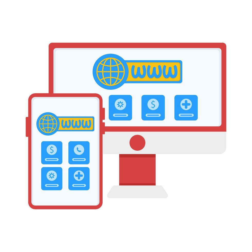 local na rede Internet dentro computador com Móvel telefone ilustração vetor