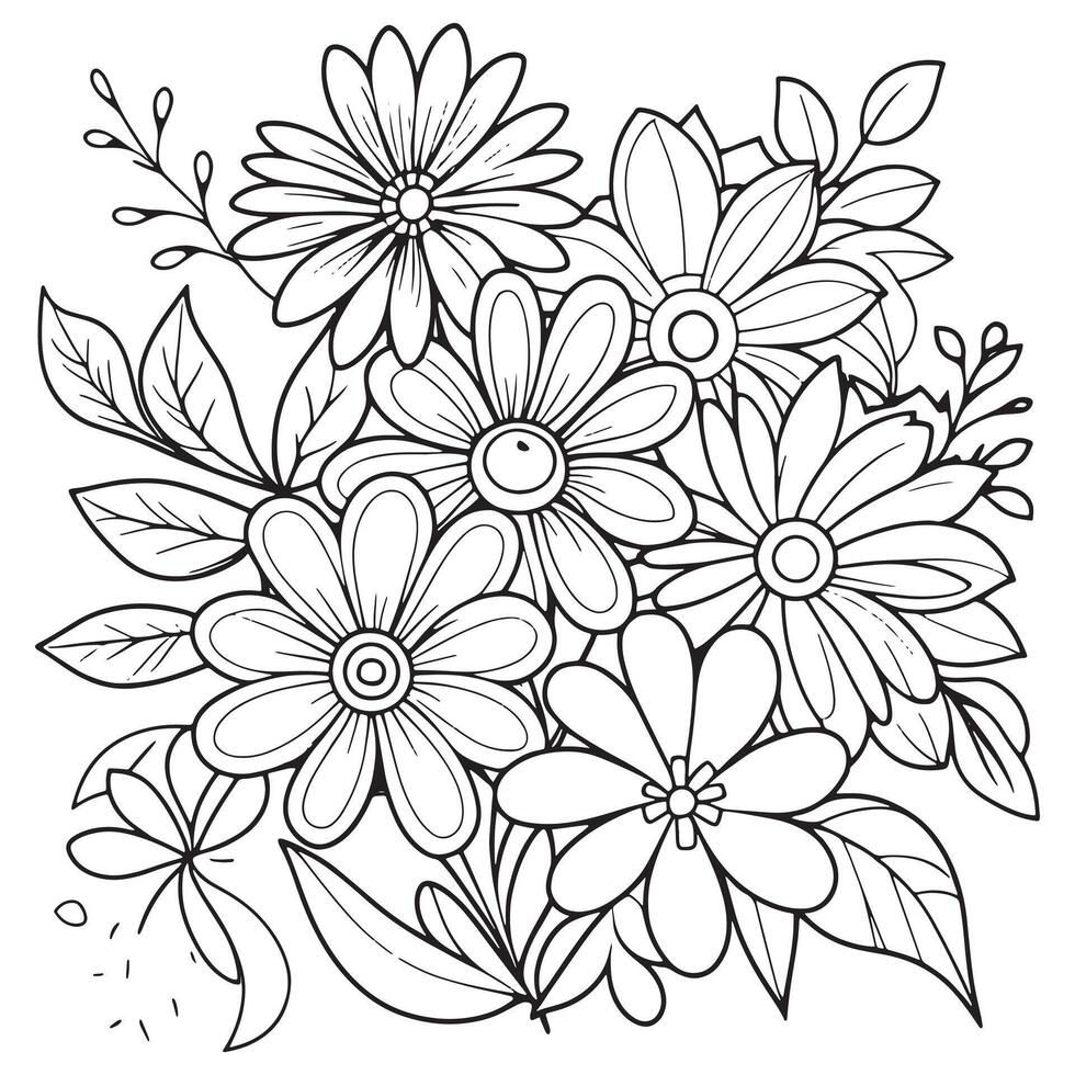 crianças floral esboço ilustração rabisco coloração livro mão desenhado vetor