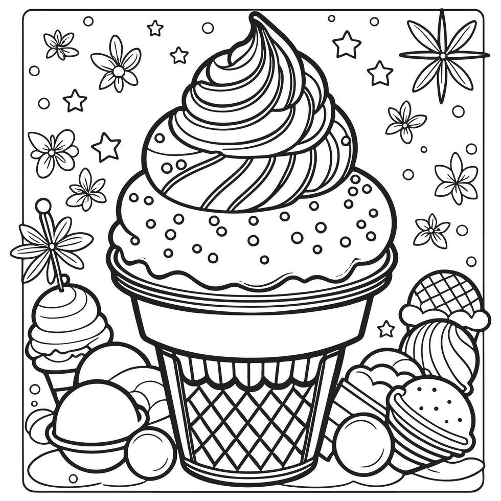 gelo creme esboço coloração página ilustração para crianças e adulto vetor