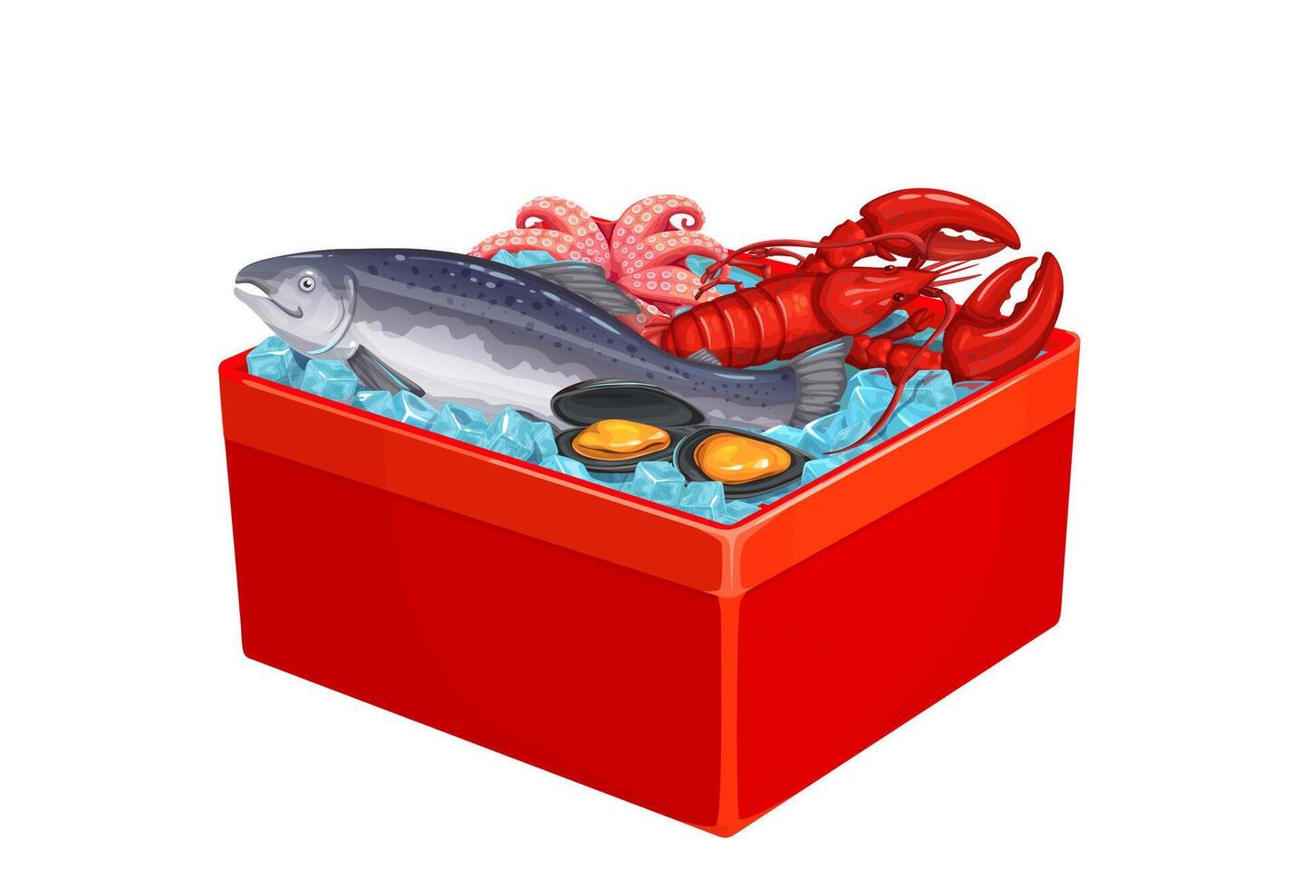gelo caixa com frutos do mar, peixe mercado congeladas mar Comida vetor