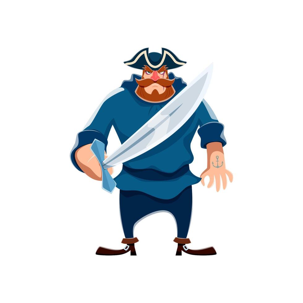 desenho animado pirata capitão personagem com espada vetor