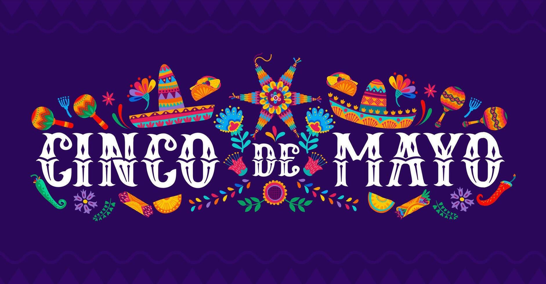 mexicano cinco de maionese feriado bandeira com flores vetor