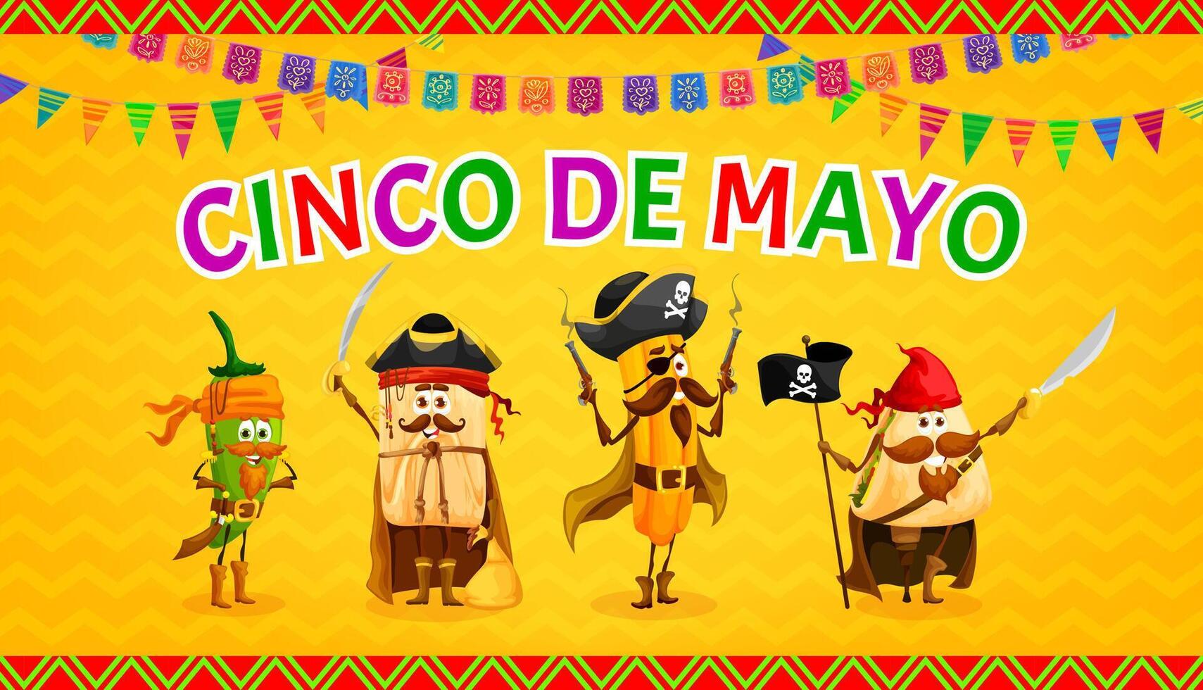 cinco de maionese bandeira com tex mex cozinha piratas vetor