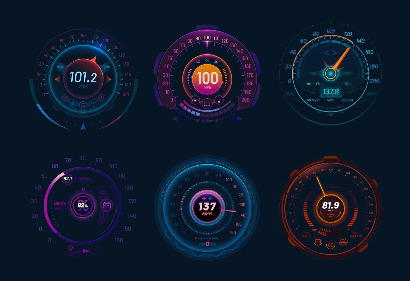 carro velocímetros, néon discar ou tráfego Rapidez calibre vetor