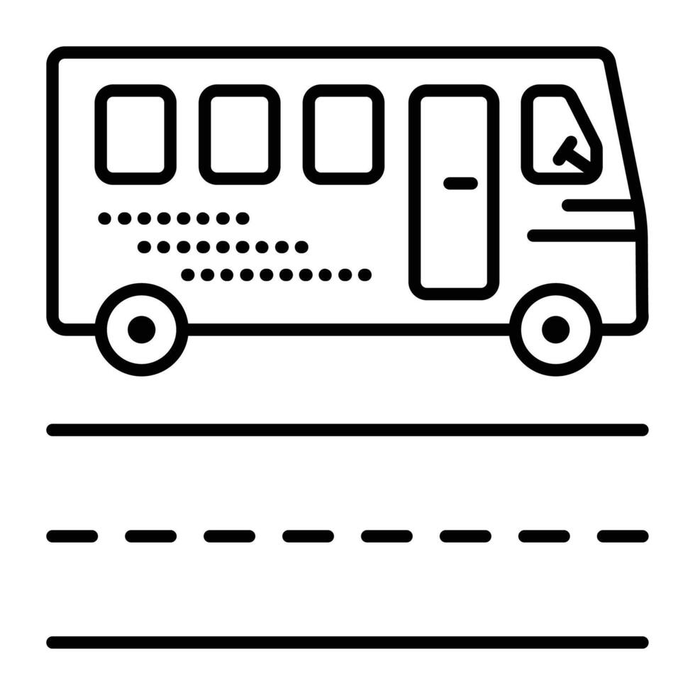 solteiro ônibus Preto linha vetor ícone, estrada e público transporte pictograma