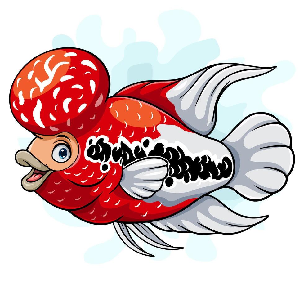 peixe flowerhorn dos desenhos animados no fundo branco vetor