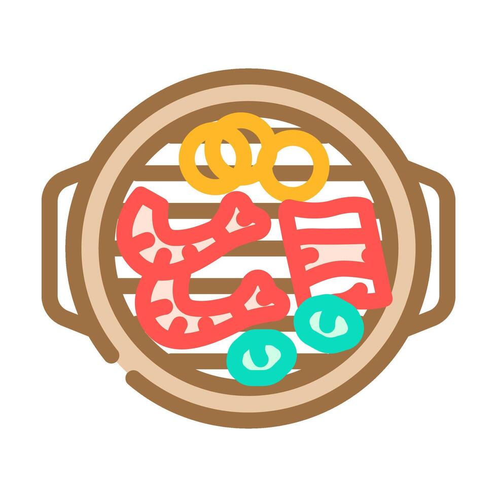 coreano churrasco grade cozinha cor ícone vetor ilustração
