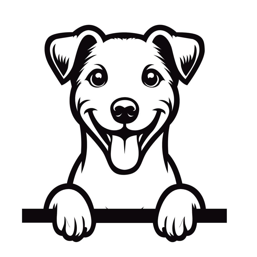 ai gerado Preto e branco jack russell terrier cachorro espreitar face silhueta ilustração vetor