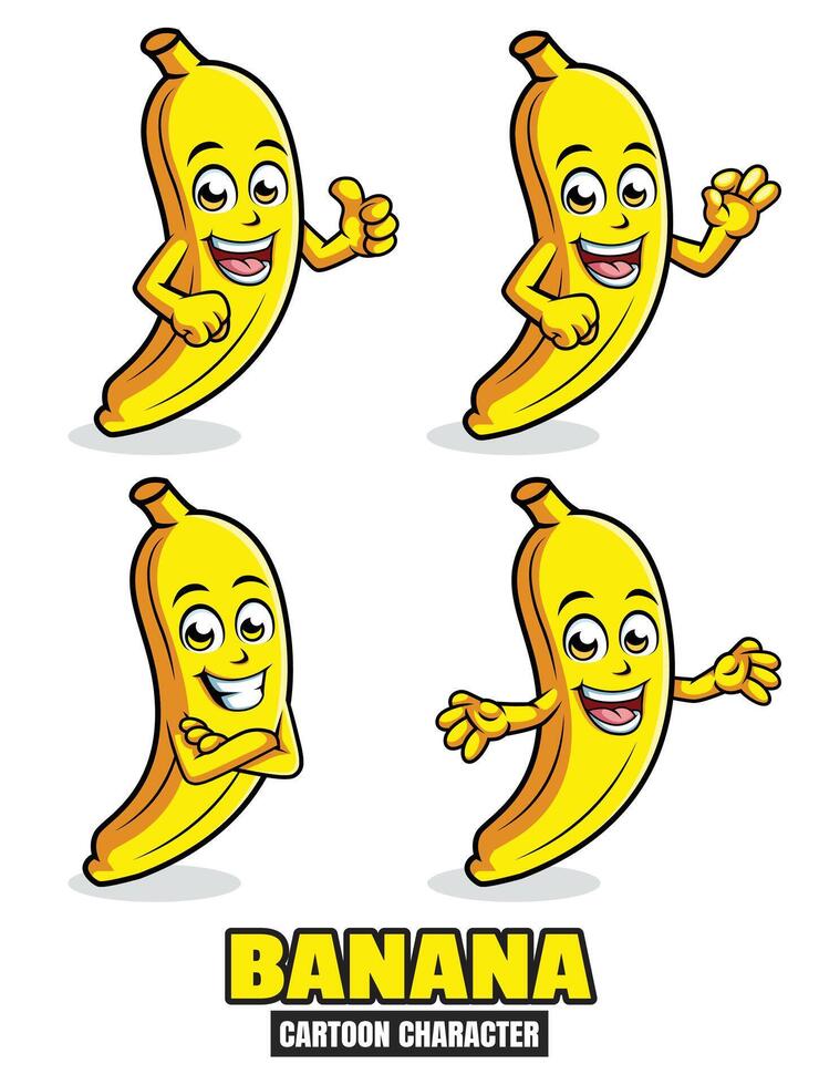 banana desenho animado mascote personagem vetor ilustração conjunto dentro diferente poses, polegar acima, OK, surpresa
