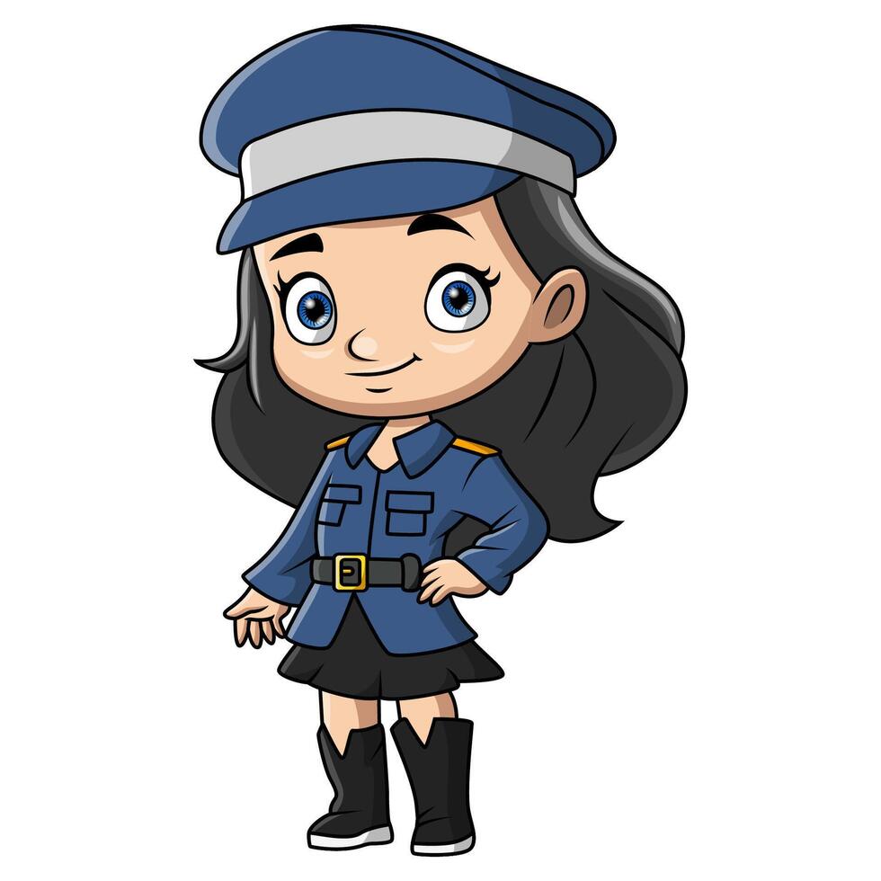 fofa polícia menina desenho animado em branco fundo vetor