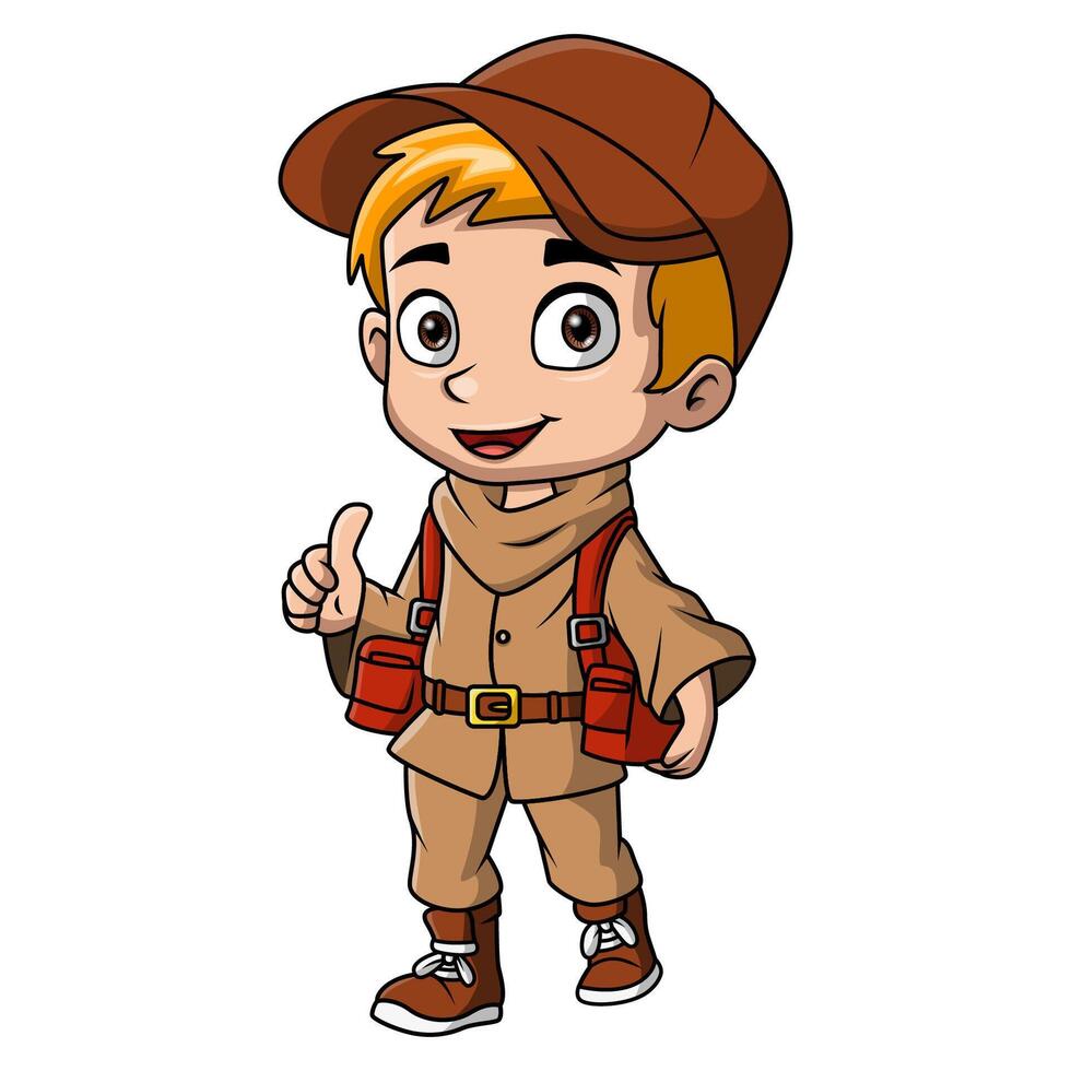 fofa explorador Garoto desenho animado com mochila vetor
