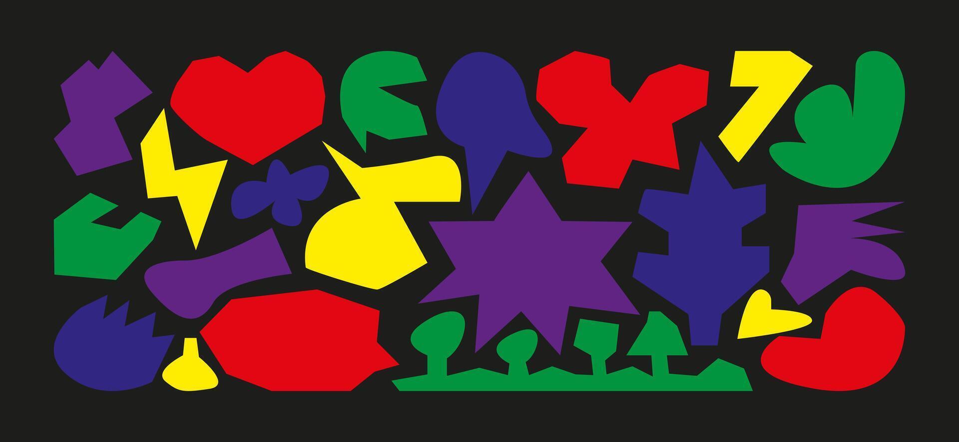 elementos cortar Fora de crianças a partir de colori papel para ano 2000 colagem. na moda abstrato formas para página de recados. vetor