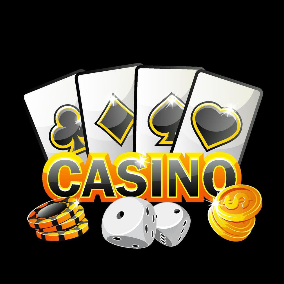 preto dourado ícone para a casino. vetor ilustração pôquer cartões, dados, moedas e lasca jogos.