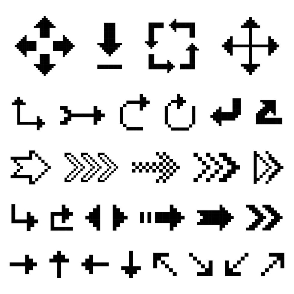 conjunto do Preto seta instruções pixel arte 8 mordeu estilo vetor