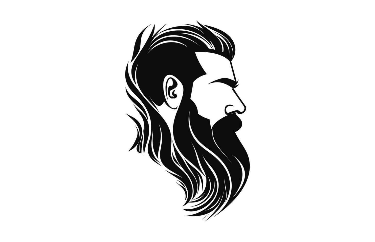 uma grandes barba com corte de cabelo vetor Preto silhueta