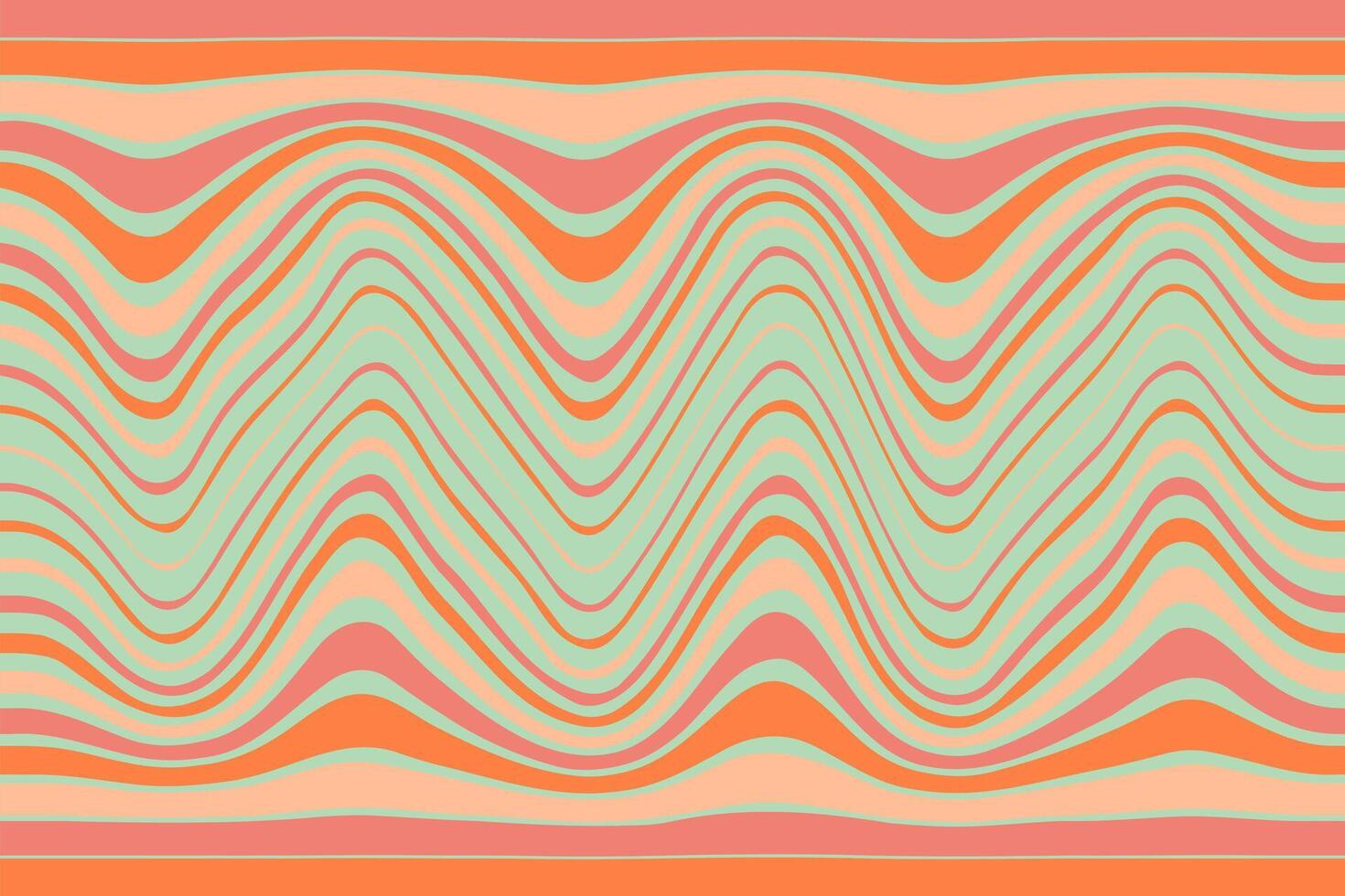 groovy dinâmico desatado retro ondas. psicodélico brilhante ondulado fundo dentro Anos 70 estilo. damasco, rosa, coral, Oliva verde cor. retro hippie fundo. vetor ilustração.