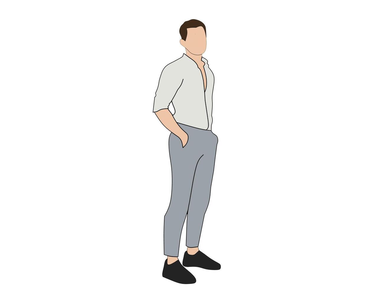 vetor do uma face plana homem com uma branco camisa e cinzento Preto calça. masculino moda temático ilustração vetor conceito.