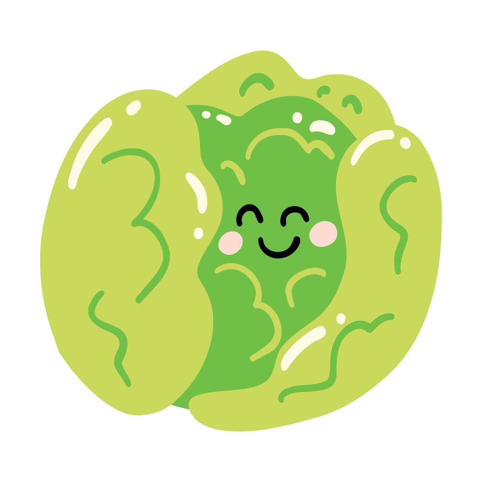 fofa mão desenhado repolho sorridente. kawaii engraçado vegetal personagem para crianças vetor